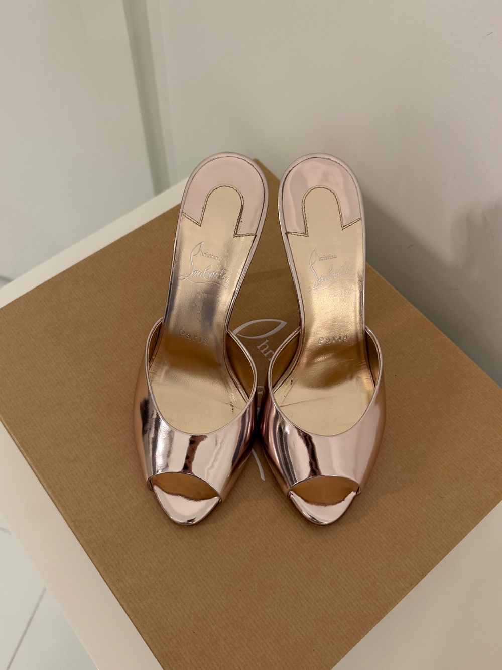 Christian Louboutin Metallic Rose Open-Toe Mule Heels